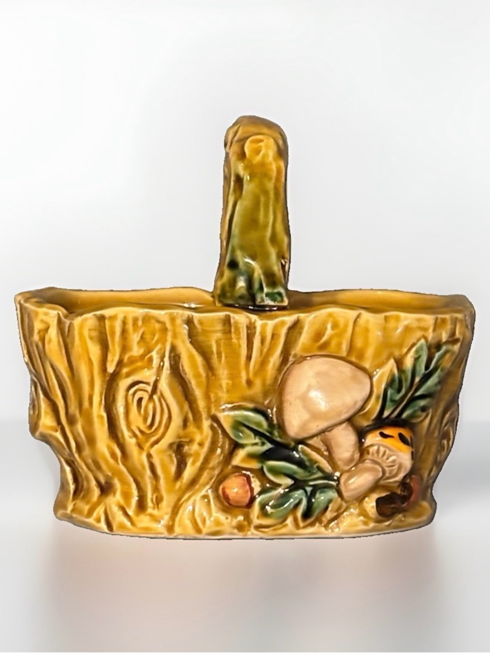 Vintage Geo Z Lefton 1970 Planter Basket #6473 Tree Stump With Mushrooms